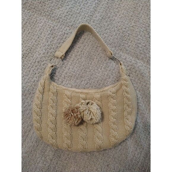 none Handbags - Chateau Knitted Pom Pom  Shoulder Beige Bag Boho Hobo Winter